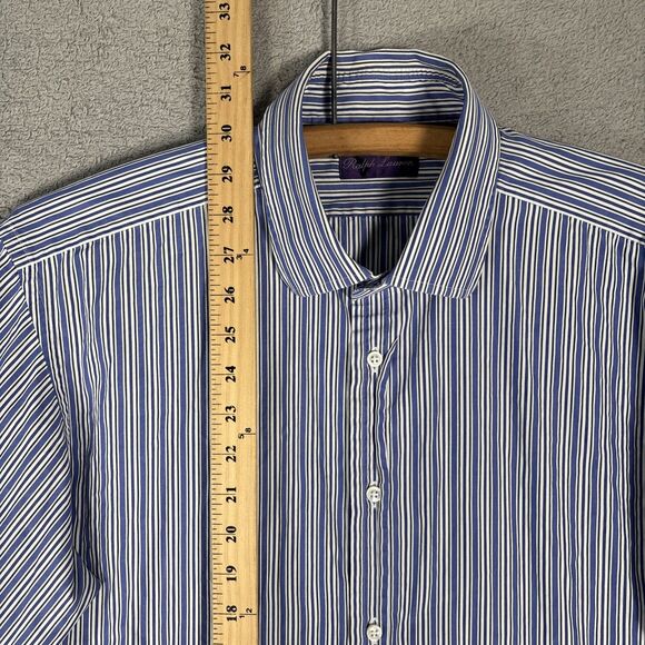 Ralph Lauren Purple Label Dress Shirt Men’s Size 17 Blue White Stripes Italy - Picture 7 of 16